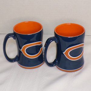 NFL CHICAGO BEARS EMBOSSED LOGO 14oz CERAMIC COFFEE CUPS MUGS SET OF ( 2 )
